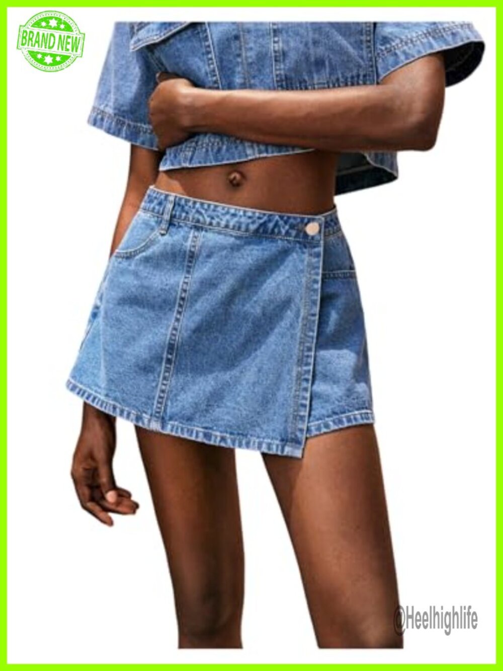 Low Rise Denim Jean Shorts Button Front Pockets Y2K Mini Skort